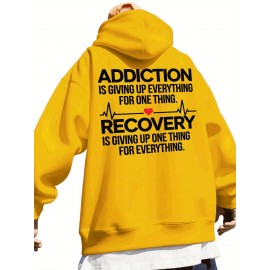 Men'S Hoodie - Back Printed Addiction Recovery Message Hooded Sweatshirt - Dark Grey/Black Graphic Pullover - Long Sleeve Winter Hoodie for Everyday & Formal Wear - Ideal Addiction Support Gift for Men, Casual Streetwear, Comfortable Fit, Durable Fabric, Streetwear Fashion, Trendy Design, Soft Material, Hooded Sweater, Men'S Fashion