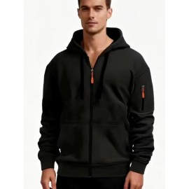 [Men's Zip-Up Hoodie Jacket] Men's Zip-Up Hoodie Jacket with Full-Zip Closure - Dark Grey/Black Athletic Outerwear, Arm Pockets - Lightweight Gym, Casual & Everyday Coat for Workouts, Outings - Spring/Fall Layering Essential, Workout Clothing, Sporty Design, Comfortable Fit, Zipfront Sweatshirt, Fitness Enthusiasts