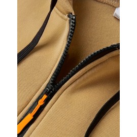 [Men's Zip-Up Hoodie Jacket] Men's Zip-Up Hoodie Jacket with Full-Zip Closure - Dark Grey/Black Athletic Outerwear, Arm Pockets - Lightweight Gym, Casual & Everyday Coat for Workouts, Outings - Spring/Fall Layering Essential, Workout Clothing, Sporty Design, Comfortable Fit, Zipfront Sweatshirt, Fitness Enthusiasts