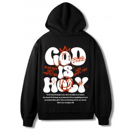 [Graffiti Print Hoodie] Warm Casual Graffiti Print Hoodie - Men's 'GOD IS HOLY' Pullover with Drawstring & Kangaroo Pocket for Fall/Winter