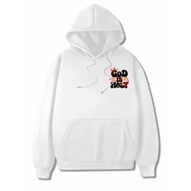 [Graffiti Print Hoodie] Warm Casual Graffiti Print Hoodie - Men's 'GOD IS HOLY' Pullover with Drawstring & Kangaroo Pocket for Fall/Winter