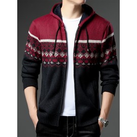Autumn and winter new casual Men's fashion jacquard hooded knitted cardigan sweater jacket warm top, Autumn Outfit, Cozy Sweater, Knitted Design, Trendy Knitwear, Durable Stitching, Pullover Hoodie, Men’S Sweater, Streetwear Lovers, Winter Wardrobe