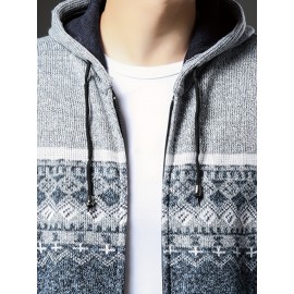 Autumn and winter new casual Men's fashion jacquard hooded knitted cardigan sweater jacket warm top, Autumn Outfit, Cozy Sweater, Knitted Design, Trendy Knitwear, Durable Stitching, Pullover Hoodie, Men’S Sweater, Streetwear Lovers, Winter Wardrobe