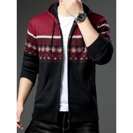 Autumn and winter new casual Men's fashion jacquard hooded knitted cardigan sweater jacket warm top, Autumn Outfit, Cozy Sweater, Knitted Design, Trendy Knitwear, Durable Stitching, Pullover Hoodie, Men’S Sweater, Streetwear Lovers, Winter Wardrobe