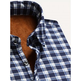 Men'S Heavyweight Plaid Long Sleeve Dress Shirt - Thick Winter Warm Button-Front Closure, Classic Pointed Collar, / Checkered Pattern, Formal & Everyday Office & Semi-Formal Wear, Durable & Comfortable for Cold Weather - Ideal for Middle-Aged & Elde