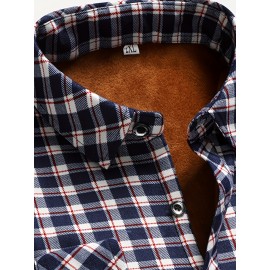 Men'S Heavyweight Plaid Long Sleeve Dress Shirt - Thick Winter Warm Button-Front Closure, Classic Pointed Collar, / Checkered Pattern, Formal & Everyday Office & Semi-Formal Wear, Durable & Comfortable for Cold Weather - Ideal for Middle-Aged & Elde