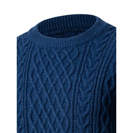 Men's Thickened Warm Slim-Fit Red Cable-Knit Sweater - Soft Light Beige-Friendly Long Sleeve Round Neck Winter Sweater for Business Casual & Casual Attire, Durable Cozy Knit Pullover with Twisted Grid Pattern, Versatile Layering Piece (Hand Washable) - Ideal for Office & Semi-Formal Events, Autumn & Winter Fashion in Vibrant Red with Ribbed Cuffs and Hem, Comfortable and Stylish for Casual Formal Outfits