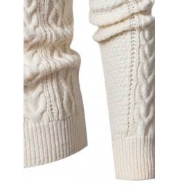 Men's Thickened Warm Slim-Fit Red Cable-Knit Sweater - Soft Light Beige-Friendly Long Sleeve Round Neck Winter Sweater for Business Casual & Casual Attire, Durable Cozy Knit Pullover with Twisted Grid Pattern, Versatile Layering Piece (Hand Washable) - Ideal for Office & Semi-Formal Events, Autumn & Winter Fashion in Vibrant Red with Ribbed Cuffs and Hem, Comfortable and Stylish for Casual Formal Outfits