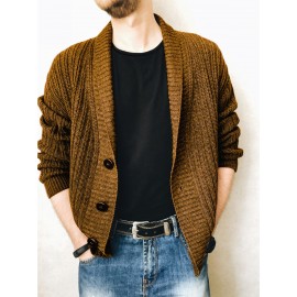 Men'S Oversized Two-Tone Knit Cardigan Sweater - V-Neck Button-Front Closure, Cozy Winter Pullover with Chest Pocket, Slim-Fit Casual Sweater for Coffee Dates & Weekend Outings, Y2K Retro Layered Outfits (Autumn/Winter) - Solid Color Block Design