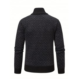 Men's Slim-Fit Thick Winter Knit Jacket with Stand Collar & Plaid Pattern - Warm Coat for Cold Weather, Casual Outerwear for Office or Everyday Use, Layering Piece under Suit Coats (Novelty Category)