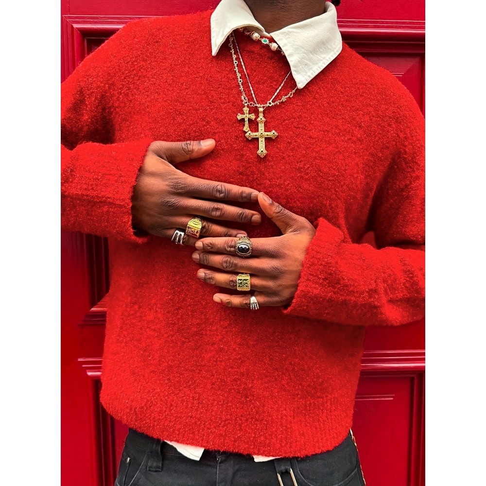 Unisex Casual Knit Sweater | Crew Neck, Long Sleeve, Loose Fit, Solid Color, Rib-Knit, Pullover Style, Suitable for Fall/Winter - ANDREILEE