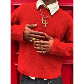 Unisex Casual Knit Sweater | Crew Neck, Long Sleeve, Loose Fit, Solid Color, Rib-Knit, Pullover Style, Suitable for Fall/Winter - ANDREILEE