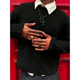 Unisex Casual Knit Sweater | Crew Neck, Long Sleeve, Loose Fit, Solid Color, Rib-Knit, Pullover Style, Suitable for Fall/Winter - ANDREILEE