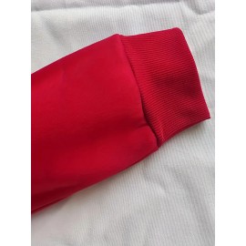 Men's Thick Fleece-Lined Winter Knit Sweater - Red with White Asian Calligraphy Print, Loose Fit Round Neck Casual Pullover, Machine Washable, Knit Sweater, Cozy Warm Clothing, Soft Texture Apparel