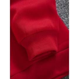 Men's Thick Fleece-Lined Winter Knit Sweater - Red with White Asian Calligraphy Print, Loose Fit Round Neck Casual Pullover, Machine Washable, Knit Sweater, Cozy Warm Clothing, Soft Texture Apparel