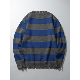 Long-Sleeved Sweatshirt for Autumn And Winter, Featuring a Stylish Checkered Perforated Design with a Unique Distressed Round Neck, Perfect for Keeping Warm for Men., Autumn Clothes Men, Jumpers For Men, Men Sweatshirt, Mens Jumpers, Mens Sweaters, Pullover Men, Sweatshirt Men, Winter Jumper Men