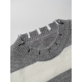 Long-Sleeved Sweatshirt for Autumn And Winter, Featuring a Stylish Checkered Perforated Design with a Unique Distressed Round Neck, Perfect for Keeping Warm for Men., Autumn Clothes Men, Jumpers For Men, Men Sweatshirt, Mens Jumpers, Mens Sweaters, Pullover Men, Sweatshirt Men, Winter Jumper Men