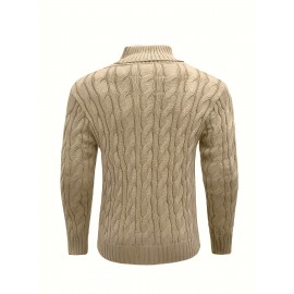 Men'S Lapel Pullover Cable Knit Long Sleeve Warm Sweater