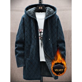 Autumn and winter Men's casual mid to long length jacket with hooded and plush thick warm jacket, fashionable and versatile top, Seasonal Fashion, Winter Outerwear, Long Coat, Stylish Outerwear, Warm Fabric, Men's Hoodie, Outerwear Essential, Men's