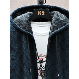 Autumn and winter Men's casual mid to long length jacket with hooded and plush thick warm jacket, fashionable and versatile top, Seasonal Fashion, Winter Outerwear, Long Coat, Stylish Outerwear, Warm Fabric, Men's Hoodie, Outerwear Essential, Men's