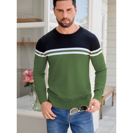 Men'S Thermal Long Sleeve Sweater - Winter Warmth Pullover with Striped Collar, H-Line Silhouette, Soft Stretchy Fabric for Office, Formal, Knit, Winter Sweater For Men, Winter Clothes For Men, Winter Clothes For Women, Winter Clothes For Women Plus