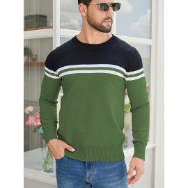 Men'S Thermal Long Sleeve Sweater - Winter Warmth Pullover with Striped Collar, H-Line Silhouette, Soft Stretchy Fabric for Office, Formal, Knit, Winter Sweater For Men, Winter Clothes For Men, Winter Clothes For Women, Winter Clothes For Women Plus