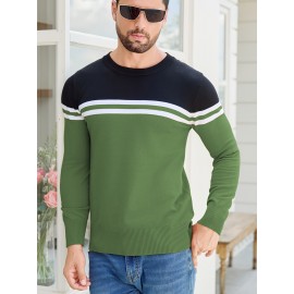 Men'S Thermal Long Sleeve Sweater - Winter Warmth Pullover with Striped Collar, H-Line Silhouette, Soft Stretchy Fabric for Office, Formal, Knit, Winter Sweater For Men, Winter Clothes For Men, Winter Clothes For Women, Winter Clothes For Women Plus