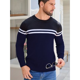 Men'S Thermal Long Sleeve Sweater - Winter Warmth Pullover with Striped Collar, H-Line Silhouette, Soft Stretchy Fabric for Office, Formal, Knit, Winter Sweater For Men, Winter Clothes For Men, Winter Clothes For Women, Winter Clothes For Women Plus