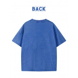 Men's Fashion 100 Cotton Washed T-shirt 230g pure cotton large size suitable for all seasons, casual loose fit men's T-shirt with fresh pattern printing, short sleeved, suitable for outdoor activities, suitable for all seasons