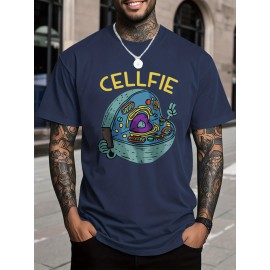Men's 100% Cotton T-Shirt with Cellfie Cell Science Art Print - Slim Fit & Casual Round Neck Tee, Breathable Fabric with Science-Themed Cell Design for Tech Events, Biology Parties & Casual Attire