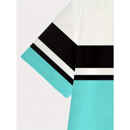 Men'S Modern T-Shirt - Lightweight Breathable Crew Neck Tee with Non-See-Through Fabric - All-Season Casual Everyday Shirt - White/Black/Teal Color Block Design - Regular Fit for Office, Parties, Outings - Easy-Care Everyday Essential, Party Outfit, Stylish Print, Durable Construction, Short Sleeve Top, Young Adults