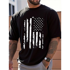 Men's American Flag T-Shirt 100% Cotton Regular Fit Casual Short Sleeve Patriotic Stars & Stripes Design for Summer Daily & Outdoor Wear, American Flag Shirt, Soft Fabric Tee, Outdoor Apparel, Classic Style, Durable Construction, Mens Tshirt, Summer Wardrobe