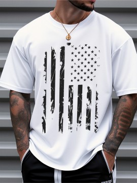 Men's American Flag T-Shirt 100% Cotton Regular Fit Casual Short Sleeve Patriotic Stars & Stripes Design for Summer Daily & Outdoor Wear, American Flag Shirt, Soft Fabric Tee, Outdoor Apparel, Classic Style, Durable Construction, Mens Tshirt, Summer Wardrobe