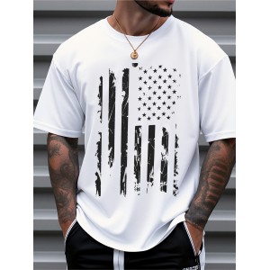 Men's American Flag T-Shirt 100% Cotton Regular Fit Casual Short Sleeve Patriotic Stars & Stripes Design for Summer Daily & Outdoor Wear, American Flag Shirt, Soft Fabric Tee, Outdoor Apparel, Classic Style, Durable Construction, Mens Tshirt, Summer Wardrobe