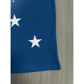 USA Flag 3D Print Casual Men's T-Shirt - 100% Polyester Knit Fabric, Regular Fit, Slight Stretch, 110g/m²