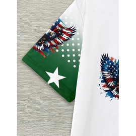 USA Flag 3D Print Casual Men's T-Shirt - 100% Polyester Knit Fabric, Regular Fit, Slight Stretch, 110g/m²