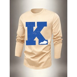 Men's longsleeved Tshirt with 2D printed designs, featuring letter slogans and geometric patterns. Available in 4 colors. Ideal for Men's holiday occasions and Christmas., Christmas Attire, Casual Wear, Letter Print, Graphic Tee, Quality Stitching