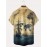 Men'S Vintage Nautical Short-Sleeve Shirt - 3D World Map & Sailboat Print, Breathable Polyester, Machine-Washable, Retro Maritime Colors (Beige/Navy/Black), Classic Collar & Single-Button Closure, Casual Summer Beachwear, Nautical Adventure Style for Sailing & Travel-Themed Outfits, Button Up Shirt Men, Men Shirt