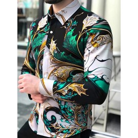 Men'S Slim Fit 3D Floral Print Long Sleeve Shirt - Red/Black/Golden/White/Grey/Blue/Brown, Pointed Collar & Chest Pocket, Machine Washable, Tailored for Business, Evening & Semi-Formal Wear, Spring/Autumn Dress Shirt with Vibrant Floral Pattern