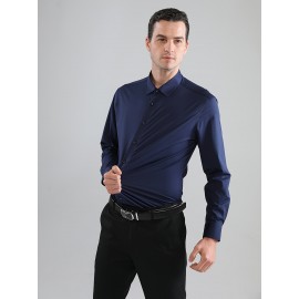 [Stretch Formal Shirt] Stretch Formal Shirt for Men | Long Sleeve, Solid Color, No Pockets, Business Casual Office Workwear for Professionals