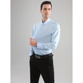 [Stretch Formal Shirt] Stretch Formal Shirt for Men | Long Sleeve, Solid Color, No Pockets, Business Casual Office Workwear for Professionals