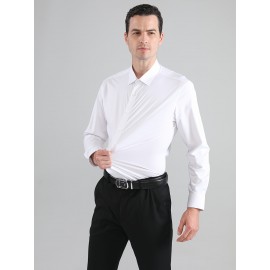 [Stretch Formal Shirt] Stretch Formal Shirt for Men | Long Sleeve, Solid Color, No Pockets, Business Casual Office Workwear for Professionals