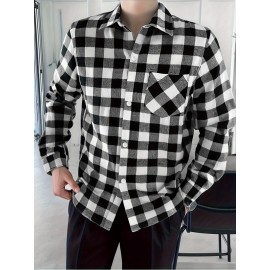 Trendy Checkered Vintage Plaid Colorblocking Men'S Casual Shirt with Chest Pocket, Grid Pattern Top for Spring and Autumn Wear, Comfortable Stylish Design