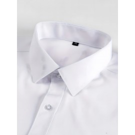Men'S Polyester Casual Dress Shirt - Solid Color, Button-Up, Lapel Collar, Moderate Stretch, Comfortable Design for All Seasons, 120g/㎡, Casual Wear|Modern Casual Shirt|Sleek Appearance