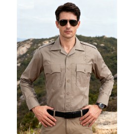 Men'S T8512KH 37-Inch Tactical Shirt - 65% /35% Blend, Ripstop Breathable Long Sleeve Button- with V-Neck & Tight-Fit Design, Outdoor Hiking & Work Shirt for Spring/Fall, Tactical & Casual Wear, Durable Stretch Fabric for Hunting, Camping