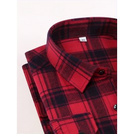 Men'S Wrinkle-Resistant Stretch Long Sleeve Dress Shirt - Business Casual & Formal Button-Up with Chest Pocket, Brown/White Checkered Pattern, Square Collar, Wrinkle-Free Easy Care Fabric for Office, Semi-Formal Events - Spring/Fall Season Shirt for