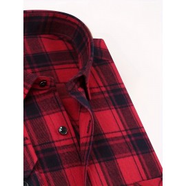 Men'S Wrinkle-Resistant Stretch Long Sleeve Dress Shirt - Business Casual & Formal Button-Up with Chest Pocket, Brown/White Checkered Pattern, Square Collar, Wrinkle-Free Easy Care Fabric for Office, Semi-Formal Events - Spring/Fall Season Shirt for