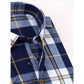 Men'S Wrinkle-Resistant Stretch Long Sleeve Dress Shirt - Business Casual & Formal Button-Up with Chest Pocket, Brown/White Checkered Pattern, Square Collar, Wrinkle-Free Easy Care Fabric for Office, Semi-Formal Events - Spring/Fall Season Shirt for