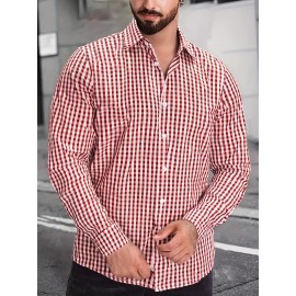 Elson OBM Men's Classic Plaid Button-Up Shirt - Long Sleeve Formal and Casual Top, Non-Stretch Fabric, Front Button Closure, Turn-Down Collar, Office, Wedding, Party Attire - Ideal Gift for Men, Office Wear, Fashion Design, Durable Construction