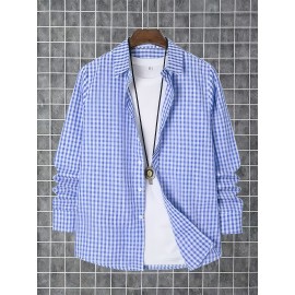 Elson OBM Men's Classic Plaid Button-Up Shirt - Long Sleeve Formal and Casual Top, Non-Stretch Fabric, Front Button Closure, Turn-Down Collar, Office, Wedding, Party Attire - Ideal Gift for Men, Office Wear, Fashion Design, Durable Construction